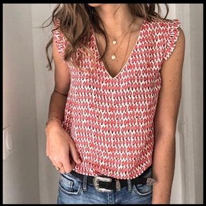 NWOT Ruffled Patterned V-Neck Tank XS
